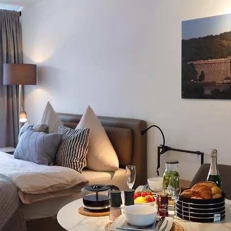 公寓 Moehneblick - Seeblick, Dachterrasse, Pool, Sauna, Waldnaehe 莫内西